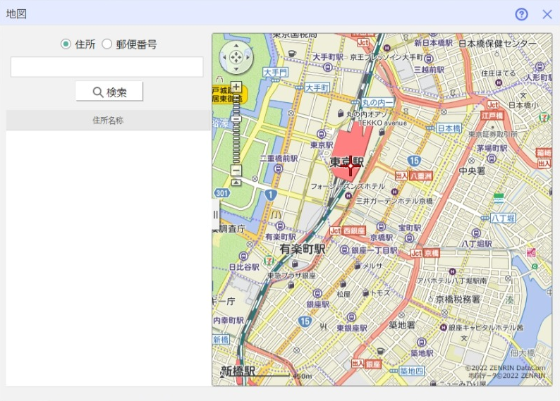 地図での目的地選択画面